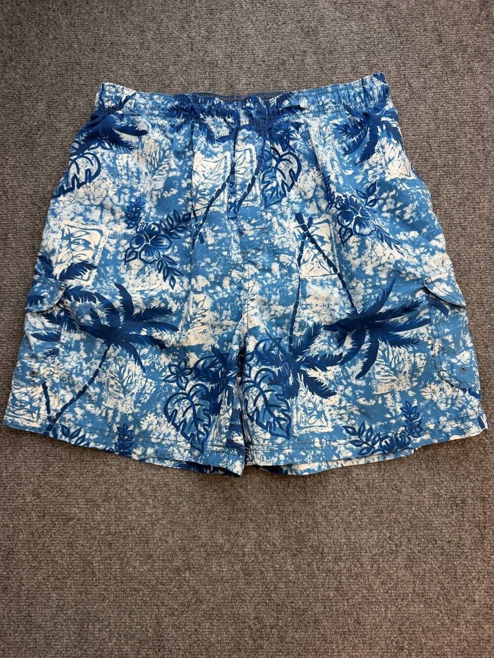 Sand N Sun Men's G 36/38 Blue Palm Tree Polyester Swim Trunks M-68366